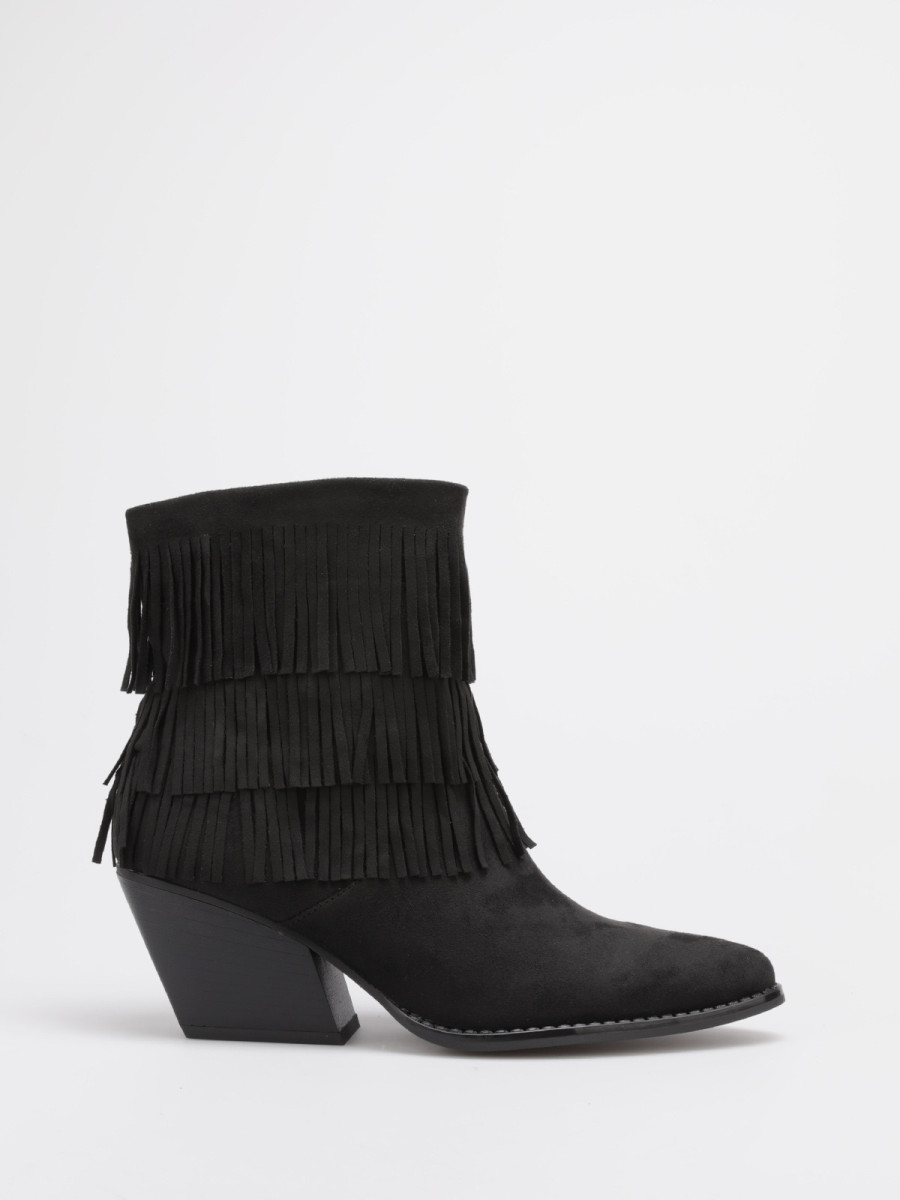 Bottines santiags en suédine et à franges noires