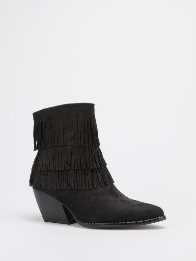Bottines santiags en suédine et à franges noires