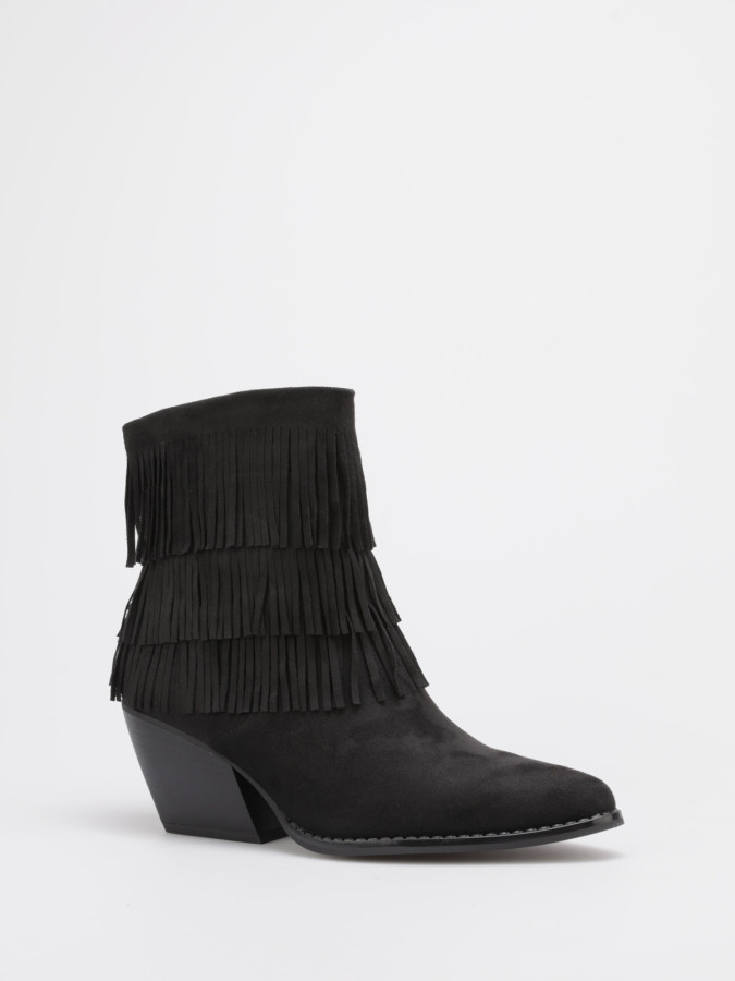 Bottines santiags en suédine et à franges noires