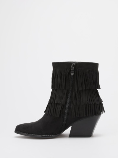 Bottines santiags en suédine et à franges noires