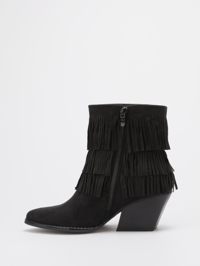 Bottines santiags en suédine et à franges noires