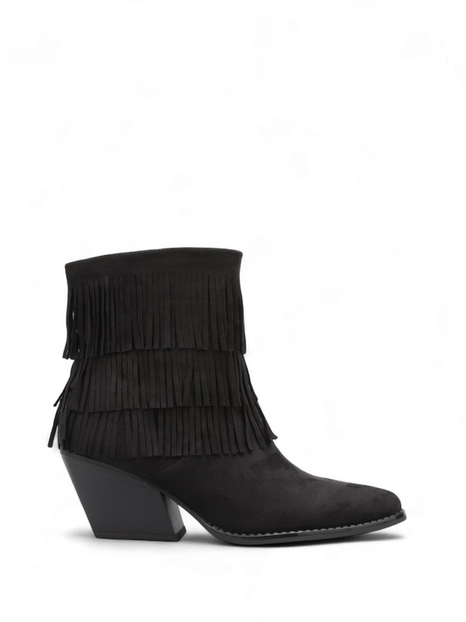 Bottines santiags en suédine et à franges noires