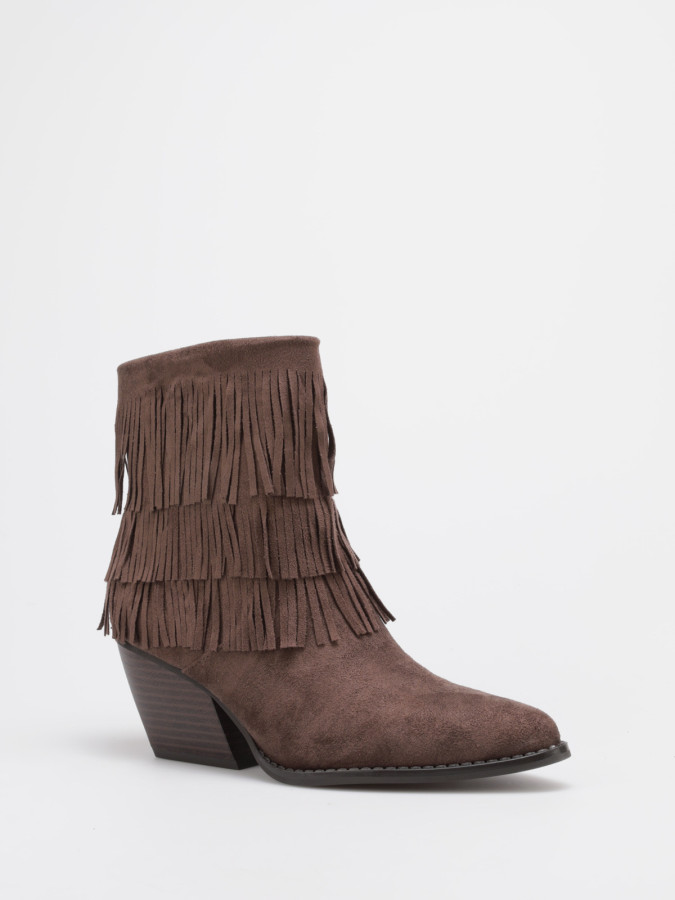 Bottines santiags en suédine et à franges marron