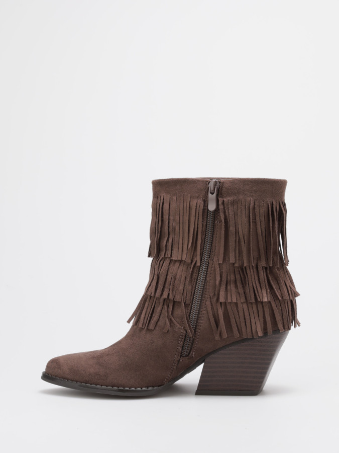 Bottines santiags en suédine et à franges marron