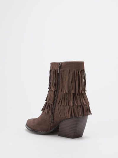 Bottines santiags en suédine et à franges marron