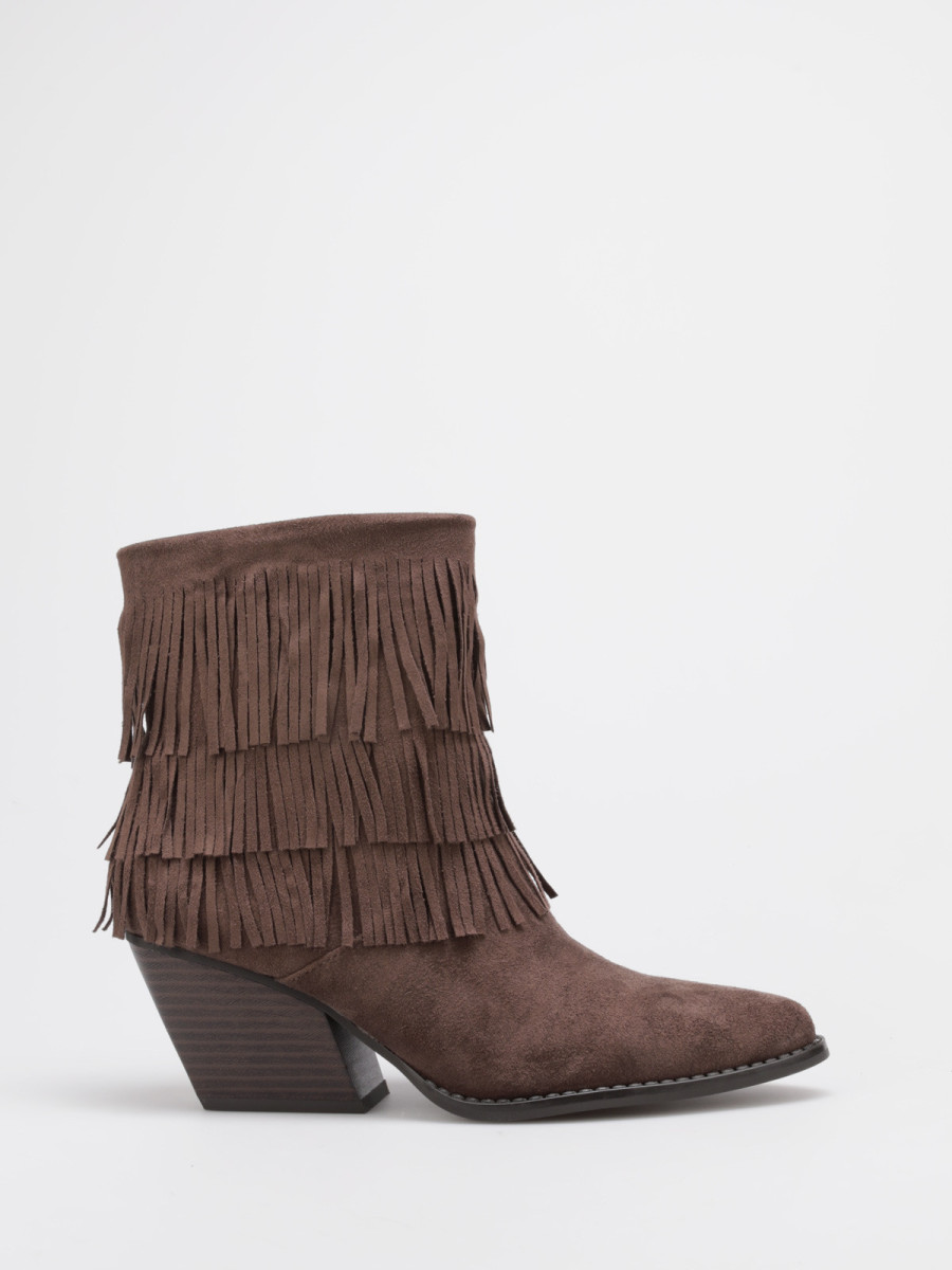 Bottines santiags en suédine et à franges marron