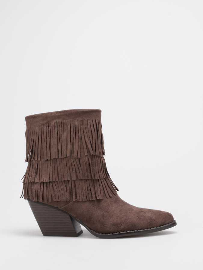 Bottines santiags en suédine et à franges marron