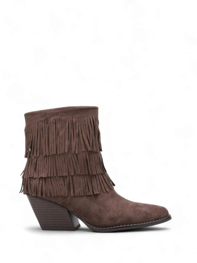 Bottines santiags en suédine et à franges marron