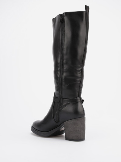 Bottes bi-matières noires avec bride et talon épais