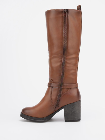 Bottes bi-matières camel avec bride et talon épais