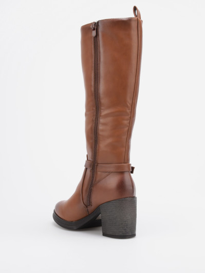 Bottes bi-matières camel avec bride et talon épais