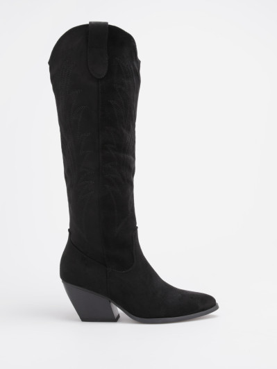 Bottes santiags noires à surpiqûres décoratives