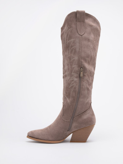 Bottes santiags taupe à surpiqûres décoratives