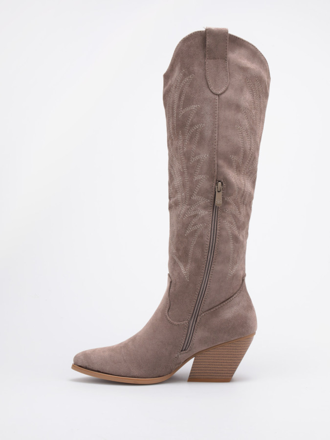 Bottes santiags taupe à surpiqûres décoratives