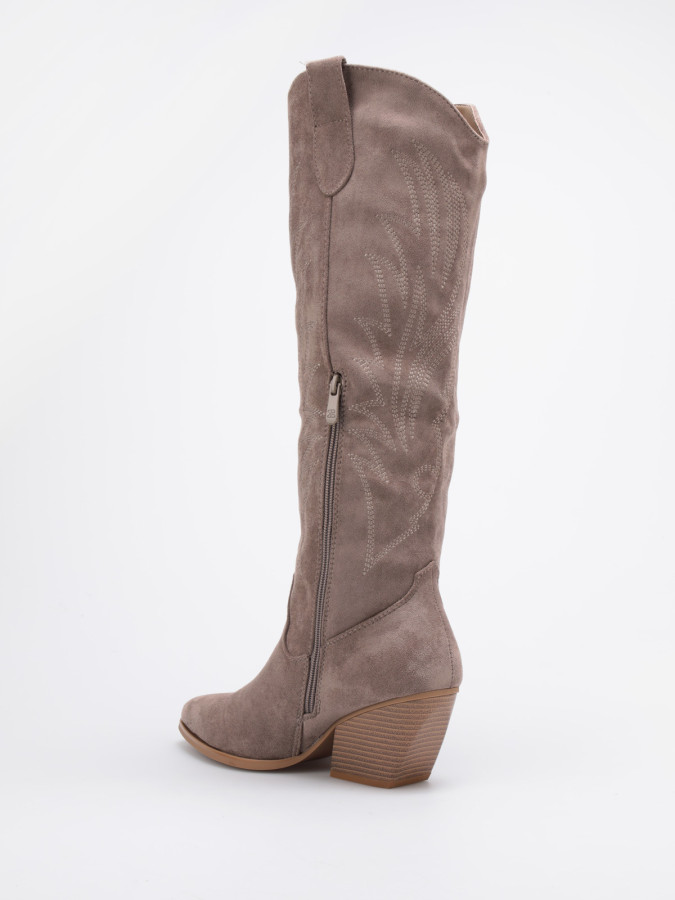 Bottes santiags taupe à surpiqûres décoratives