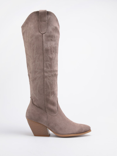 Bottes santiags taupe à surpiqûres décoratives