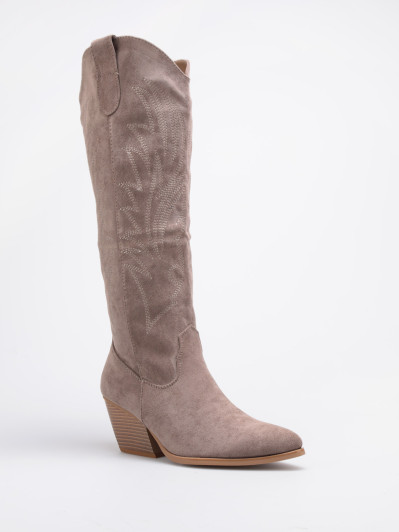 Bottes santiags taupe à surpiqûres décoratives