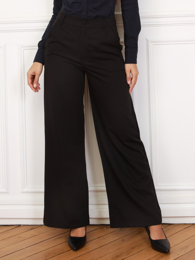 Pantalon tailleur classique évasé noir