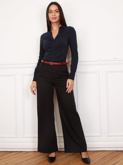 Pantalon tailleur classique évasé noir