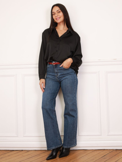 Chemise satinée oversize noire