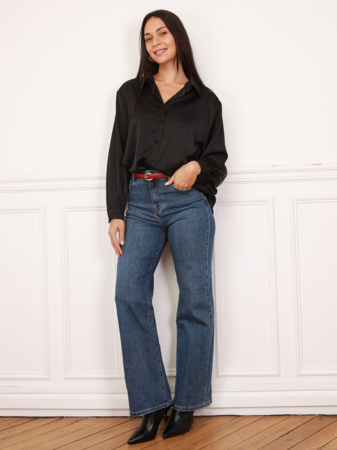 Chemise satinée oversize noire