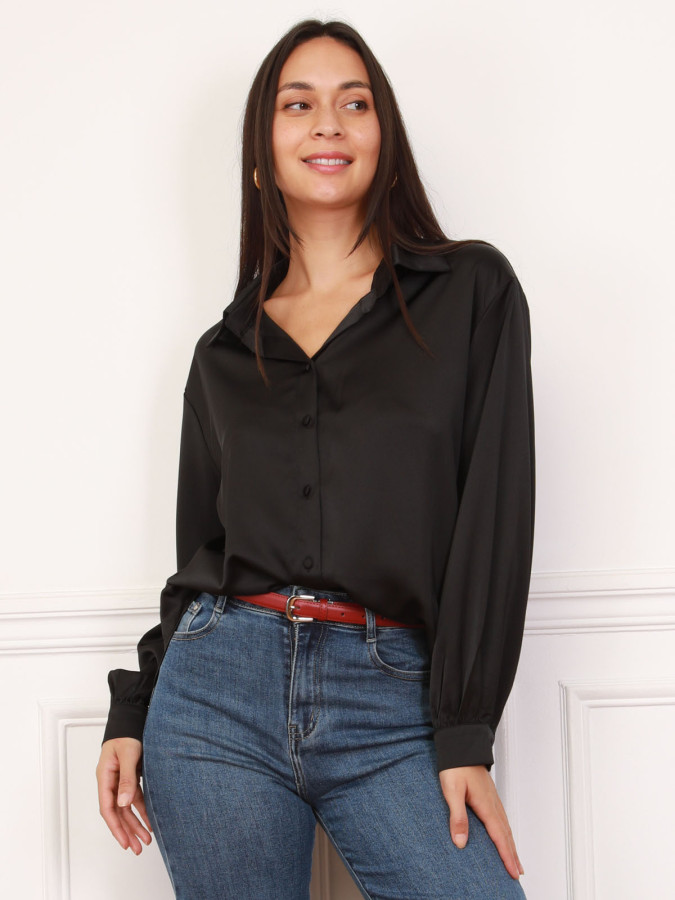 Chemise satinée oversize noire