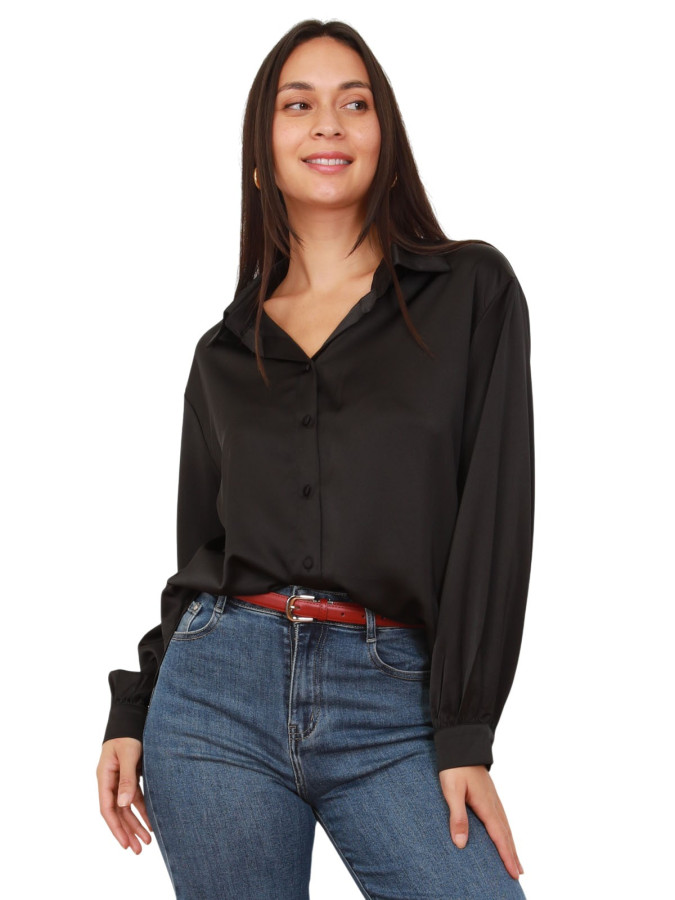 Chemise satinée oversize noire