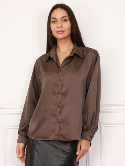 Chemise satinée oversize marron