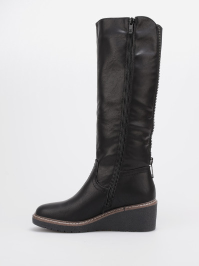 Bottes bi-matières à talon compensé noires