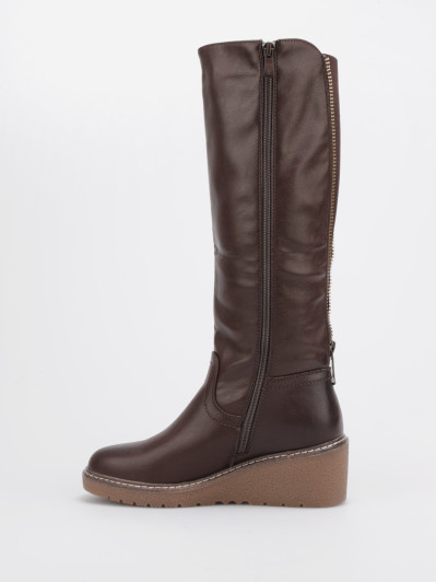 Bottes bi-matières à talon compensé marron