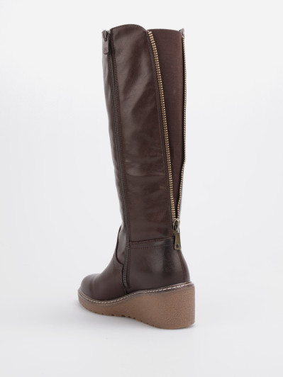 Bottes bi-matières à talon compensé marron