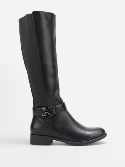 Bottes cavalières noires à bride et petit talon