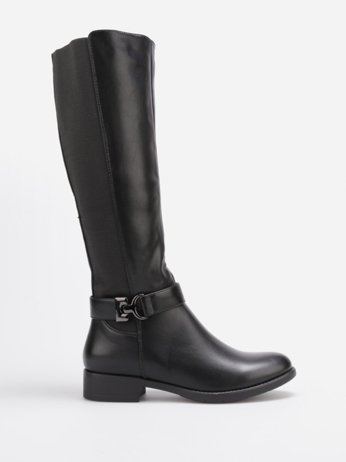 Bottes cavalières noires à bride et petit talon