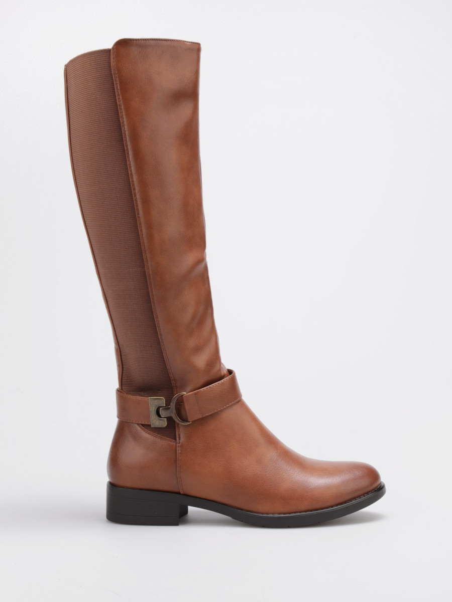 Bottes cavalières camel à bride et petit talon