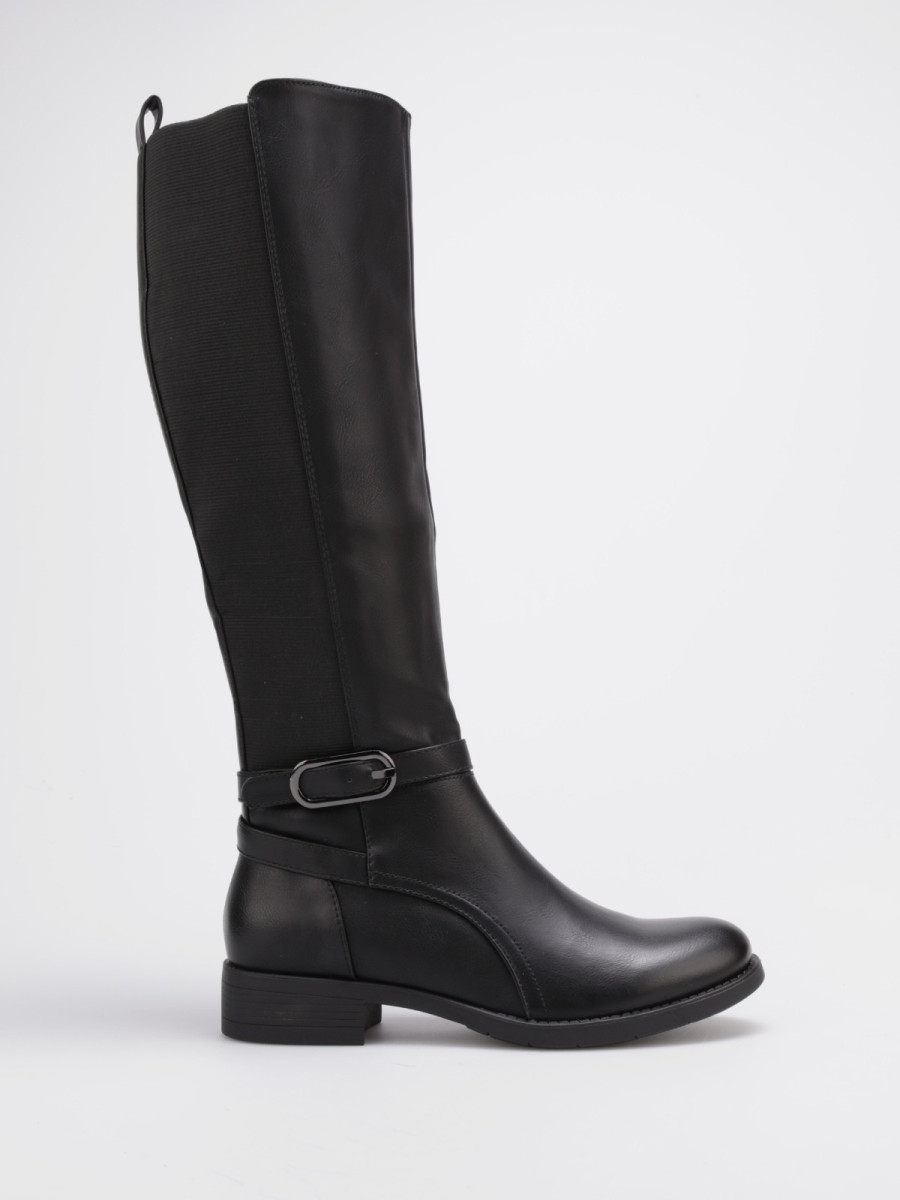 Bottes cavalières noires avec bride à boucle et petit talon