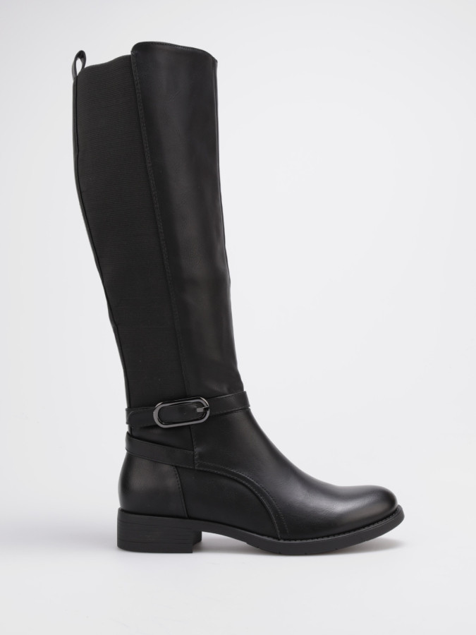 Bottes cavalières noires avec bride à boucle et petit talon