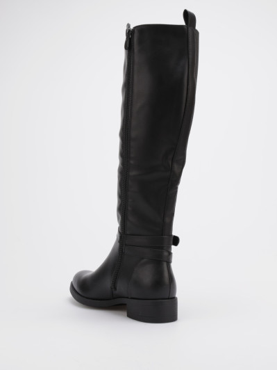 Bottes cavalières noires avec bride à boucle et petit talon