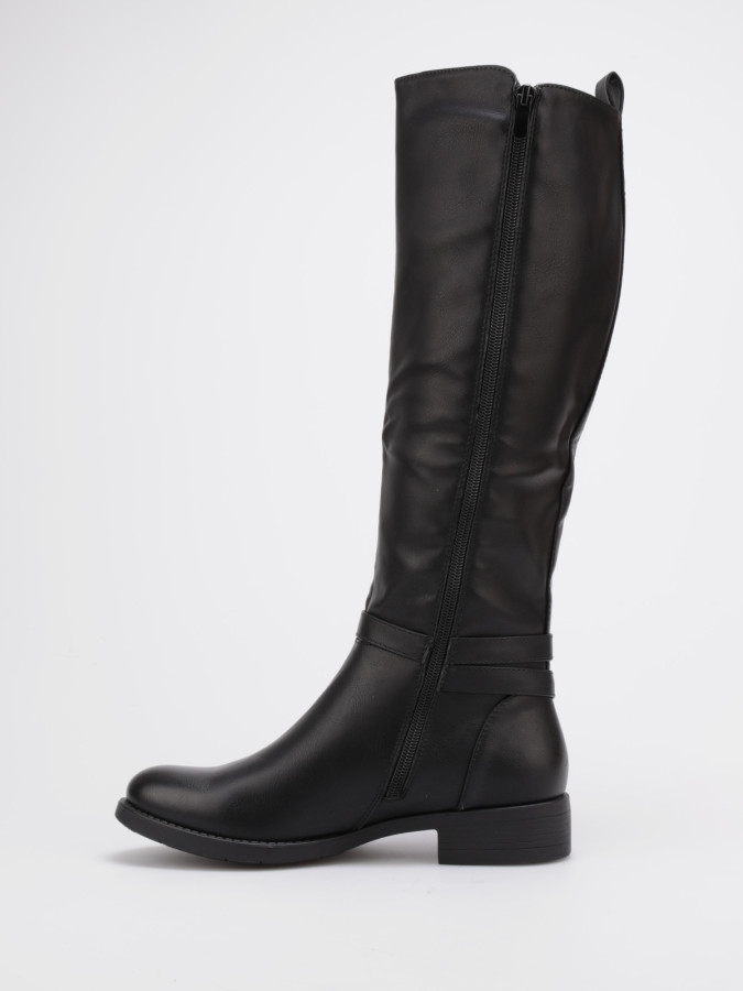 Bottes cavalières noires avec bride à boucle et petit talon