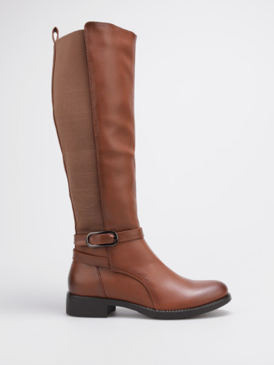 Bottes cavalières camel avec bride à boucle et petit talon