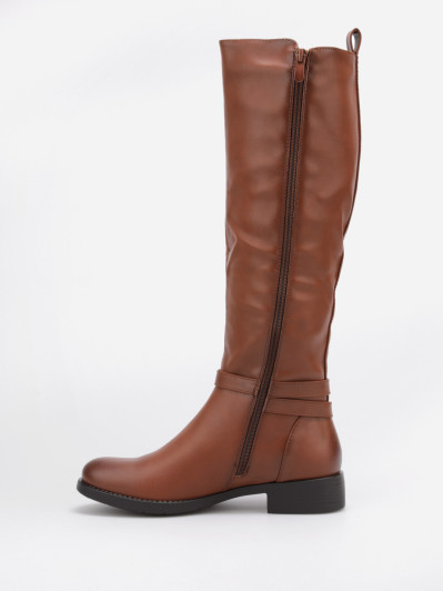 Bottes cavalières camel avec bride à boucle et petit talon