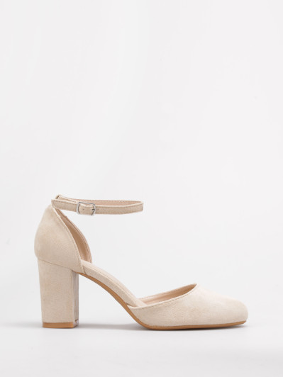 Escarpins beige en suédine à bride