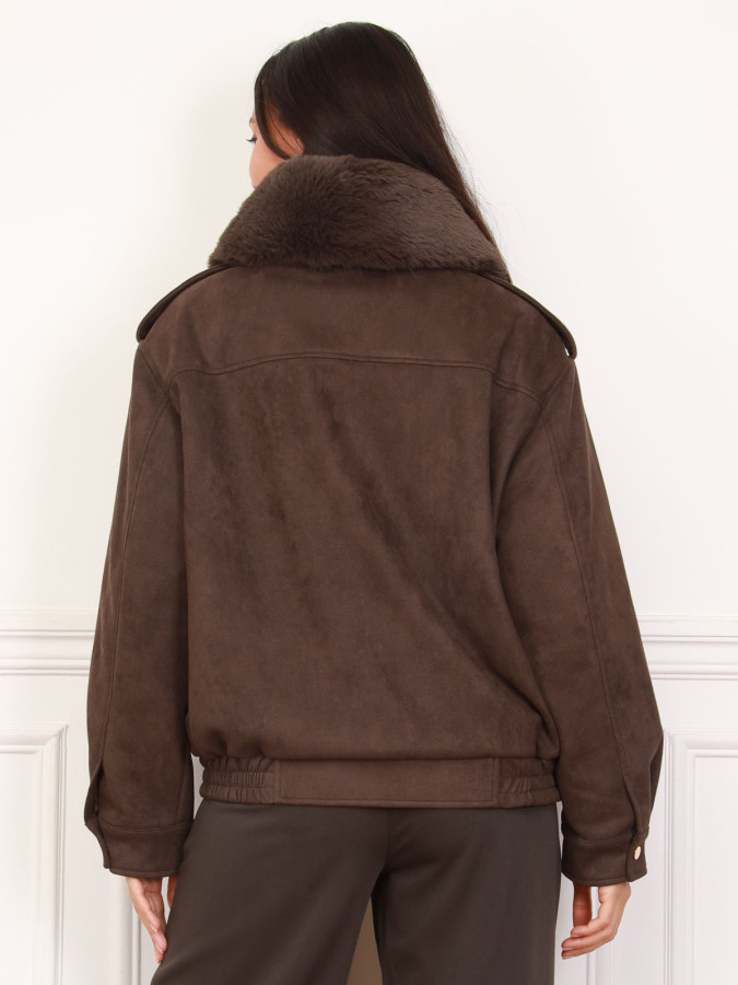 Blouson aviateur marron à col fausse fourrure