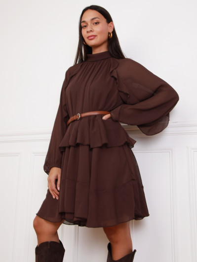 Robe marron ample à volants