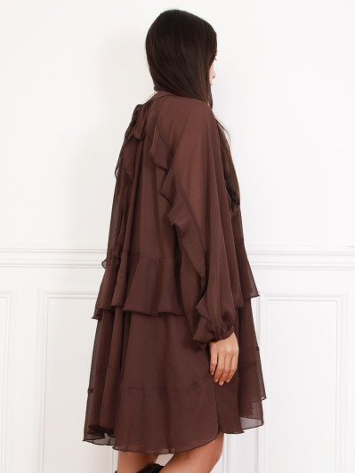 Robe marron ample à volants