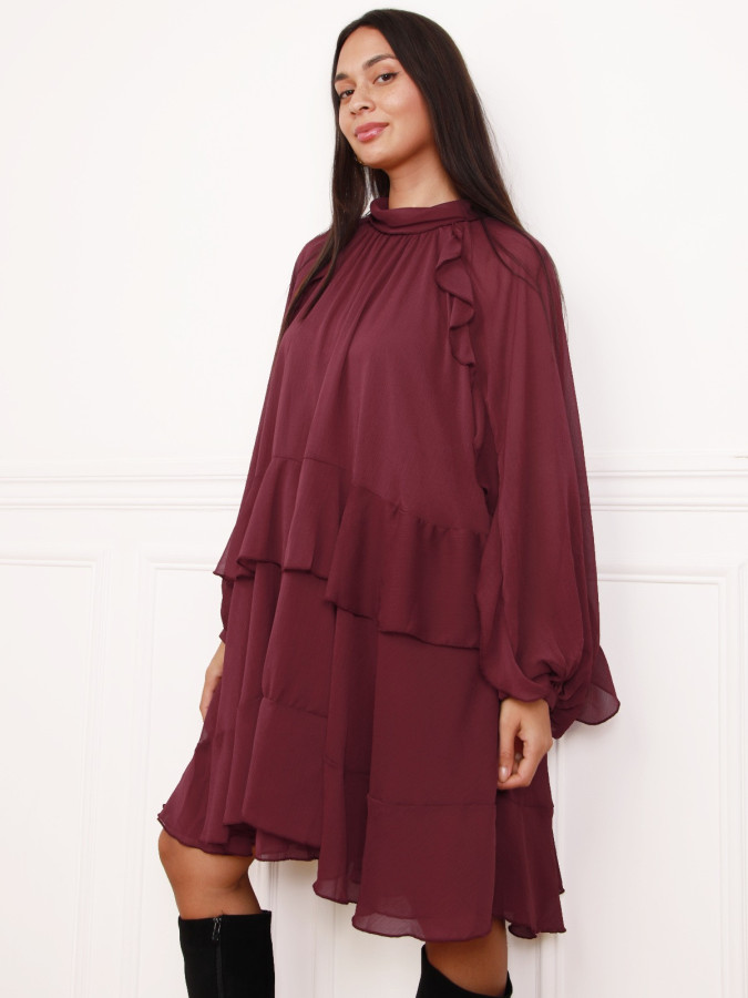 Robe bordeaux ample à volants