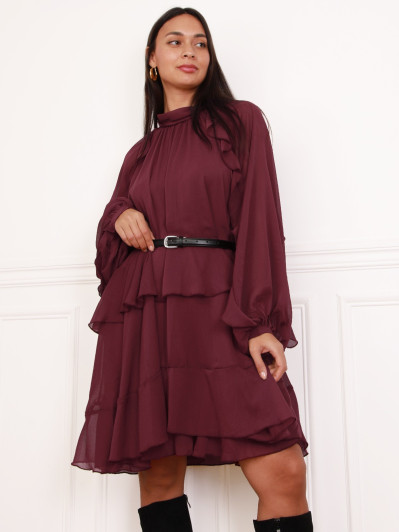 Robe bordeaux ample à volants