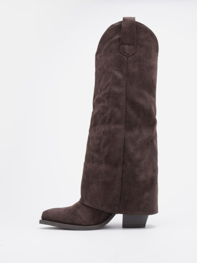 Bottes santiags marron en suédine avec revers