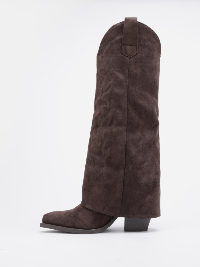 Bottes santiags marron en suédine avec revers