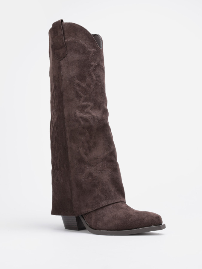 Bottes santiags marron en suédine avec revers