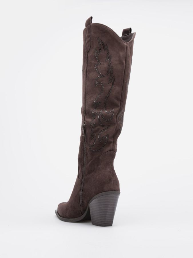 Bottes santiags hautes en suédine à strass